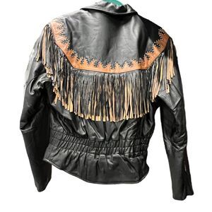 WESTERN STYLE BIKER VINTAGE LEATHER JACKET FRINGE REMOVABLE THINSULATE Lining Lg